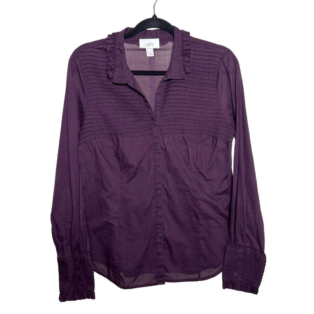 Ann Taylor LOFT Eggplant Ruffle Blouse size 12